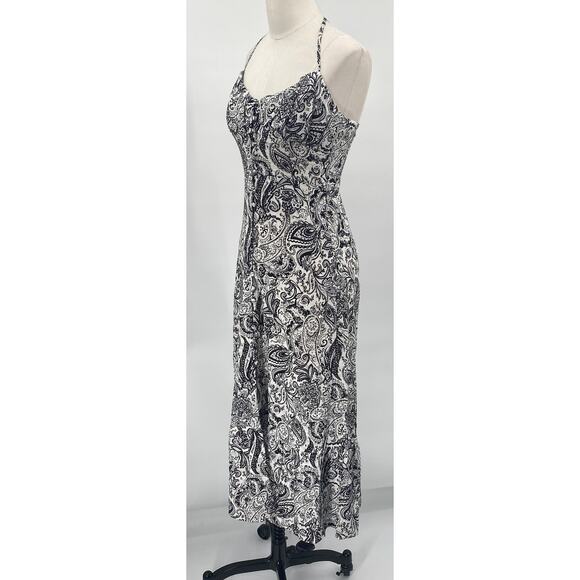 Zara Midi Dress Paisley Printed Halter Neck Button Down Black & White Womens XS - Picture 3 of 10